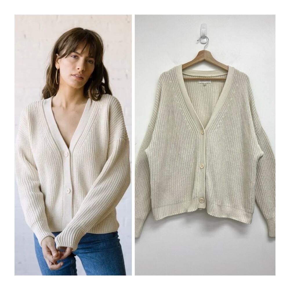 TRADLANDS Shelter Chunky Knit Cotton Fisherman Grandpa V-Neck Cardigan Birch 1X